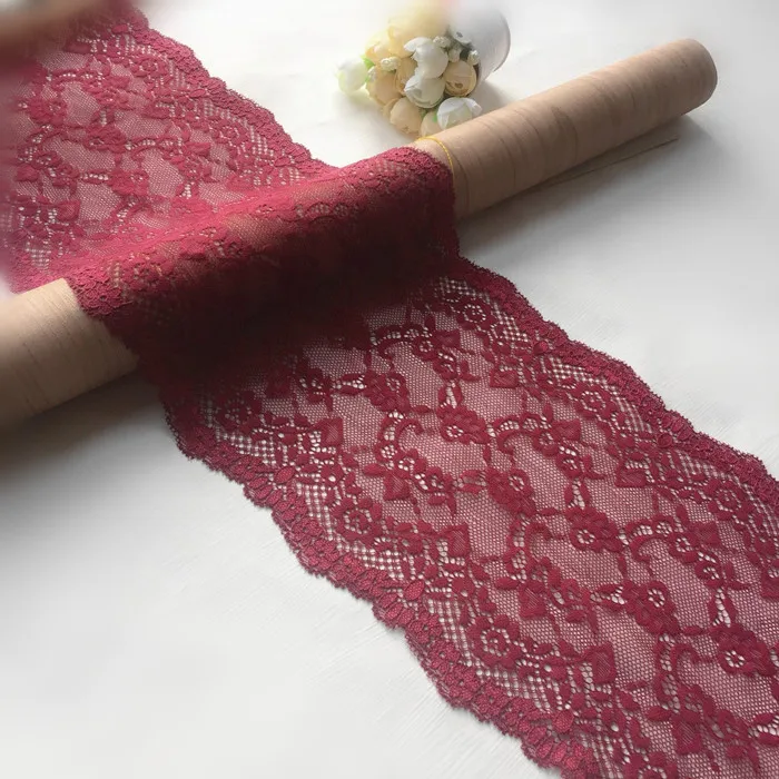 (5 ярдов/партия) акриловое вязаное эластичное кружево винно красное кружевное