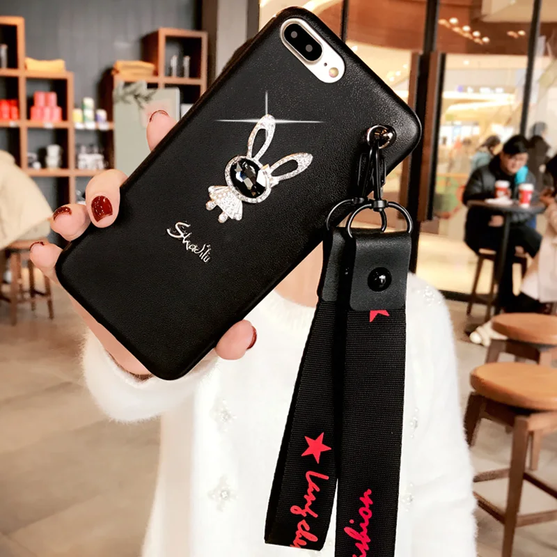 Алмаз кролик чехол для iPhone 8 плюс украшенный стразами телефон ремешок PLUS |