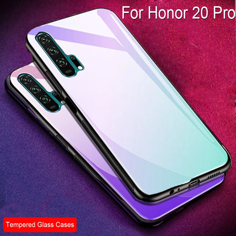 

Тонкий силиконовый чехол черного цвета для Huawei Honor 20 Pro, жесткий чехол-накладка из закаленного стекла с градиентом для Huawei Honor 20Pro, чехлы