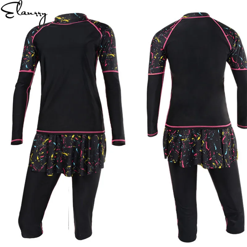 Sexy Printed Long Sleeve Swim Plus Size Bathing Suit Bodysuit Sport Swimwear Surfing Rash Guard Women 2 Pieces Swimsuit