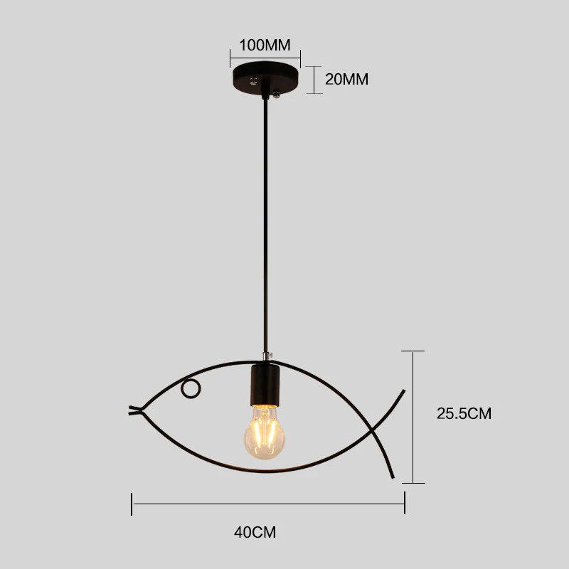 Modern pendant light indoor lighting Vintage LED lights metal iron fish lampshade warehouse style fixture e27 bulb 85-240v | Лампы и