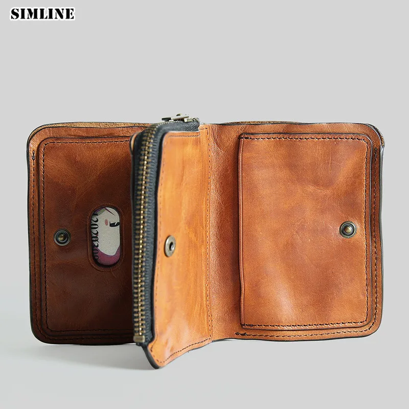 Мужской кошелек SIMLINE винтажный из натуральной воловьей кожи на молнии|Мужские