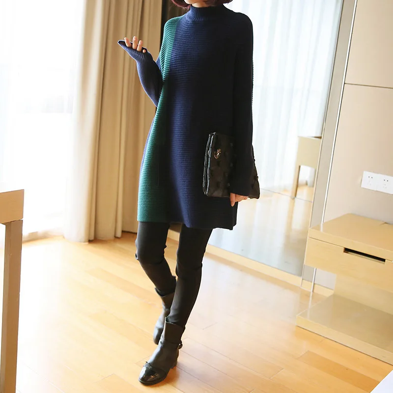 2018 autumn and winter new sweater half-neck sweater ladies thick loose loose long sweater thickening