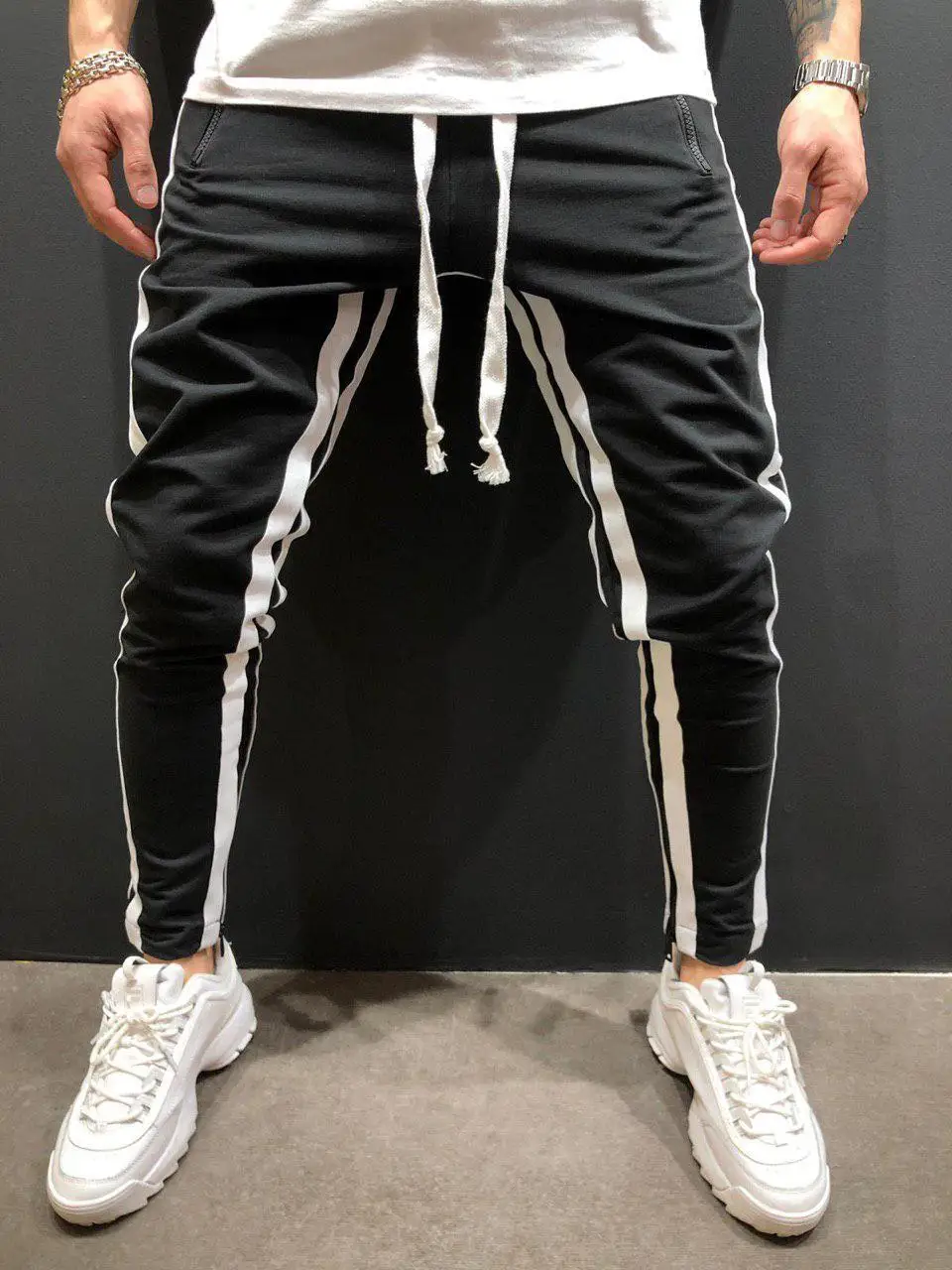 

Men Pants 2019 New Men's Tether Leisure Fitness Stitching Zipper Foot Sports Pants