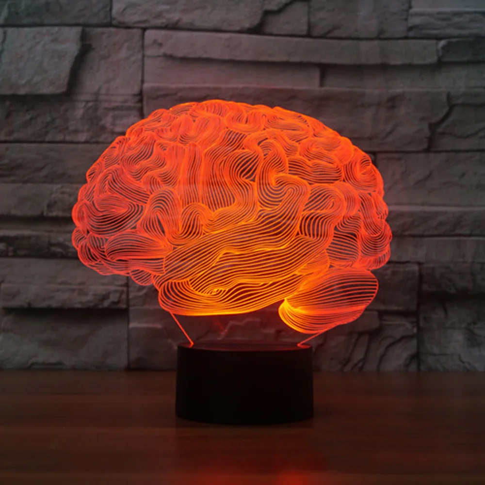 3D иллюзия Лампа в форме мозга Изменение цвета сенсорный выключатель