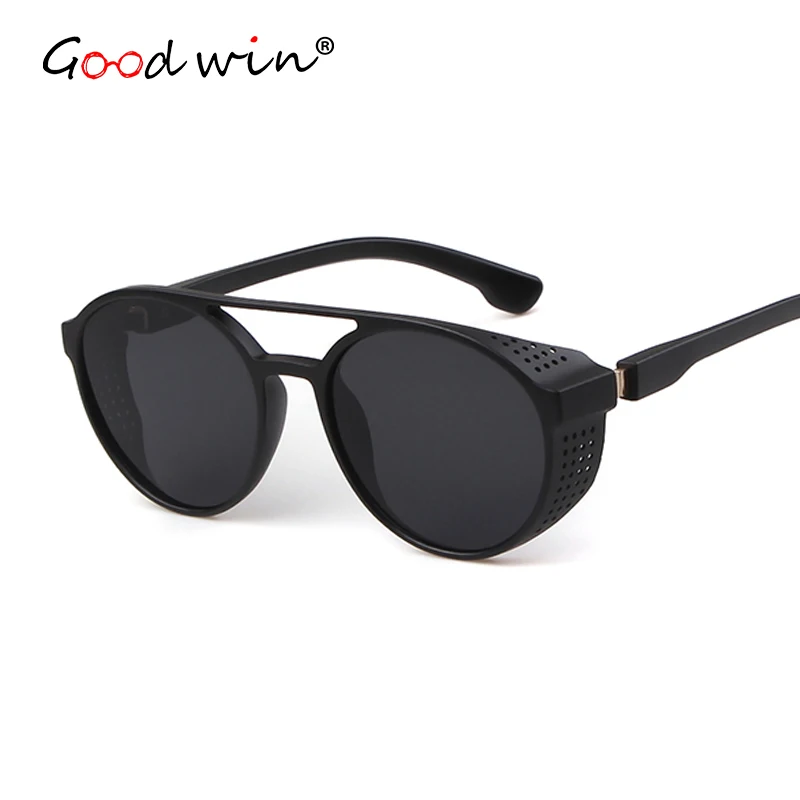 Мужские солнцезащитные очки в стиле стимпанк черные матовые ацетатная оправа