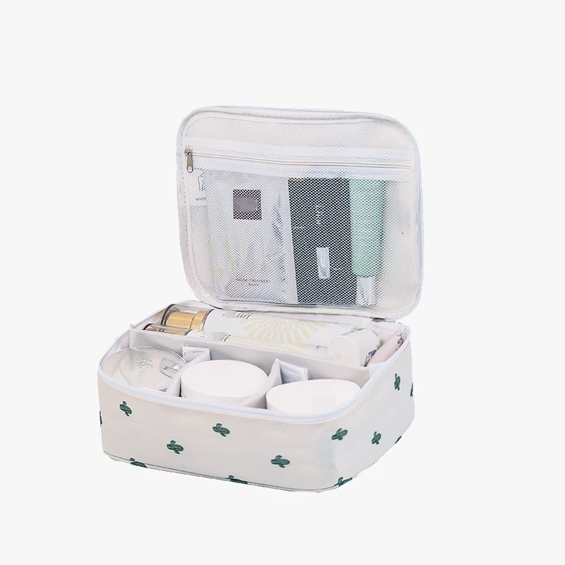 White cactus B RUPUTIN Новая женская косметичка для макияжа, дорожная косметичка, органайзер, сумка, чехлы с принтом, многофункциональные портативные наборы туалетных принадлежностей, косметичка - Цвет: White cactus B