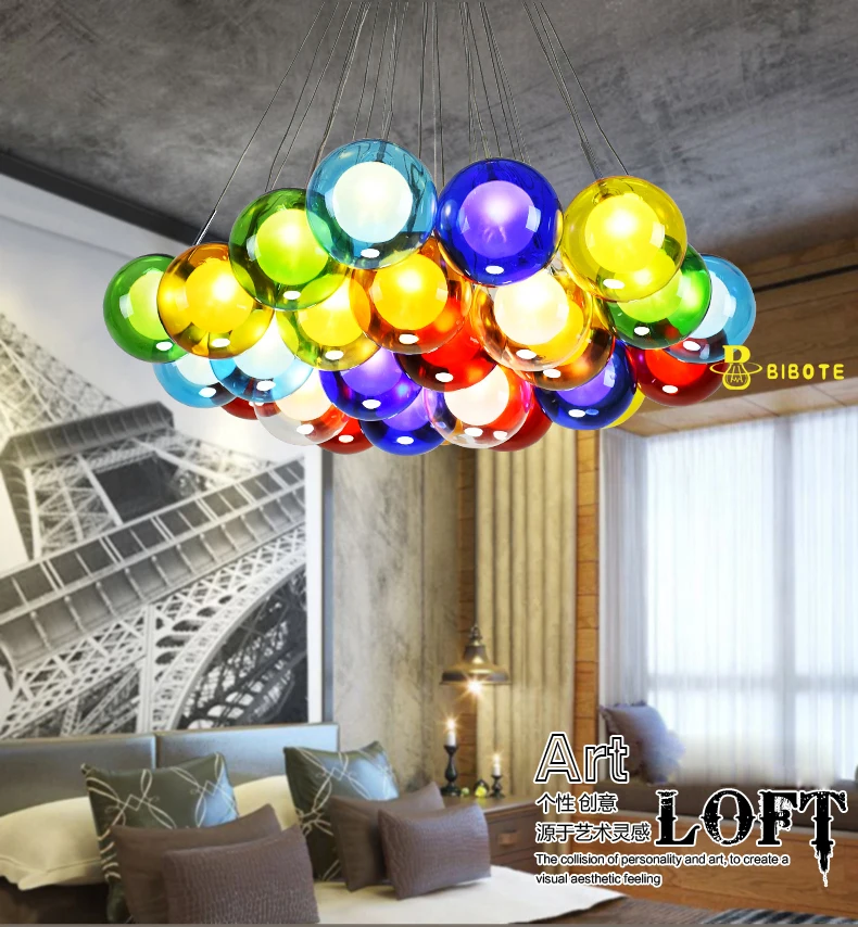 Современный led multicolor отделка стеклянный шар на подвеске подвесной светильник Гостиная Столовая G4 люстры в стиле АР-деко