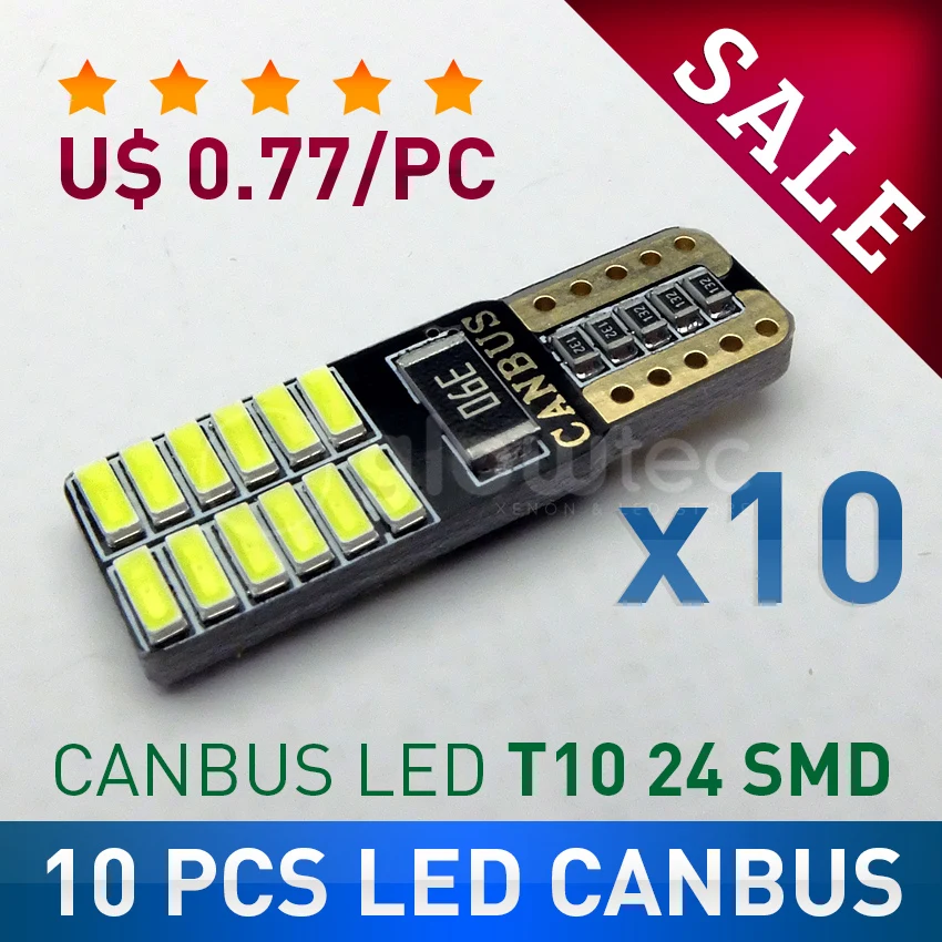 10 шт. светодиодный T10 canbus 24 SMD без ошибок Распродажа супер яркий 4014 автомобильный