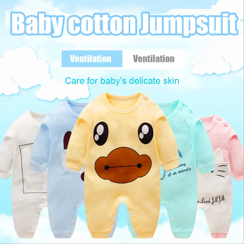 

Baby Jumpsuit Cotton Breathable Cartoon Print Open Crotch Jumpsuits BM88