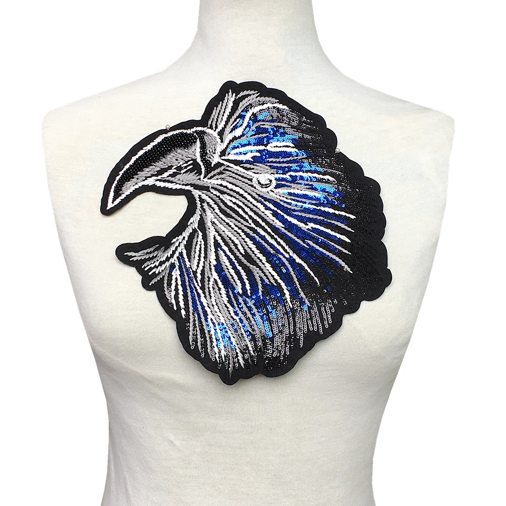 

2 шт., вышитая нашивка в виде головы орла с блестками и аппликацией ястреба, вышитая аппликация, вышитые нашивки для одежды, Parches Ropa AC1451