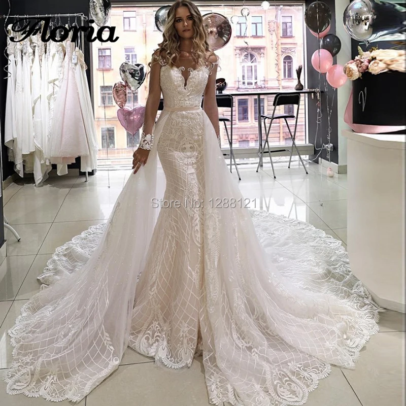 Высокое качество Дубай Русалка Кружева Свадебные платья Съемная юбка Vestido De Noiva Арабский мусульманский aibbye свадебное платье невесты длинное