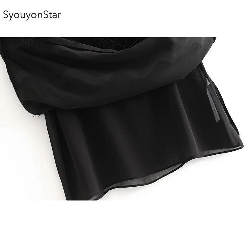 Женское вечернее платье на бретельках SyouyonStar черное с кисточками лето 2019|Женские