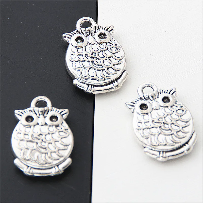 15 шт. Серебристых чармов Симпатичная сова Животное Подвеска Подходит для изготовления ювелирных украшений Браслет Ожерелье Ремесла 19x13 мм A3074.