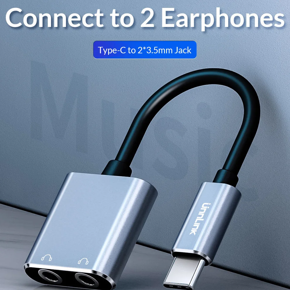 Разветвитель аудио Unnlink USB Type-C адаптер с Type C на 3 5 мм Jack * 2 Наушники-капельки