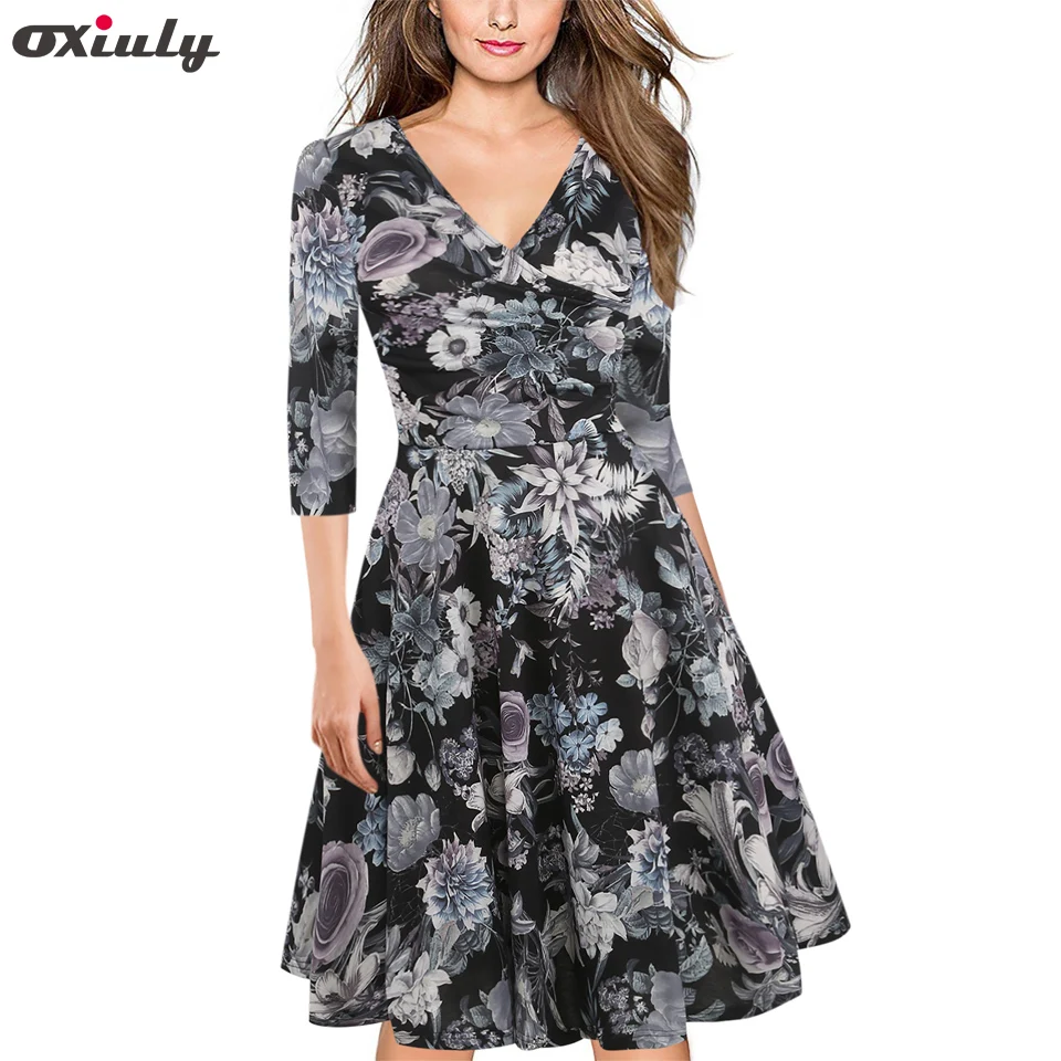 Oxiuly Осень Сексуальная Bodycon Цветочный принт Платья для женщин женский халат