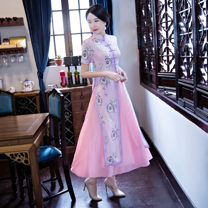 Ao Dai Qipao длинное китайское традиционное платье из двух частей большие размеры