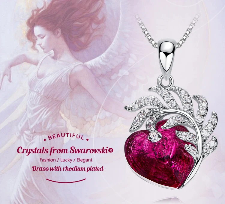 CDE кулон ожерелье украшено кристаллами от Swarovski сердце ожерелье женщины перо ювелирные изделия кристалл ювелирные изделия мамы, ожерелье
