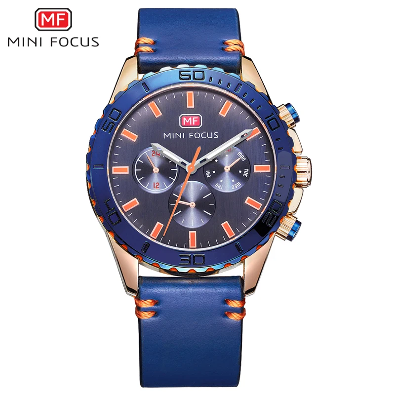 MINIFOCUS Роскошные Брендовые мужские часы водостойкие спортивные прочный кожаный