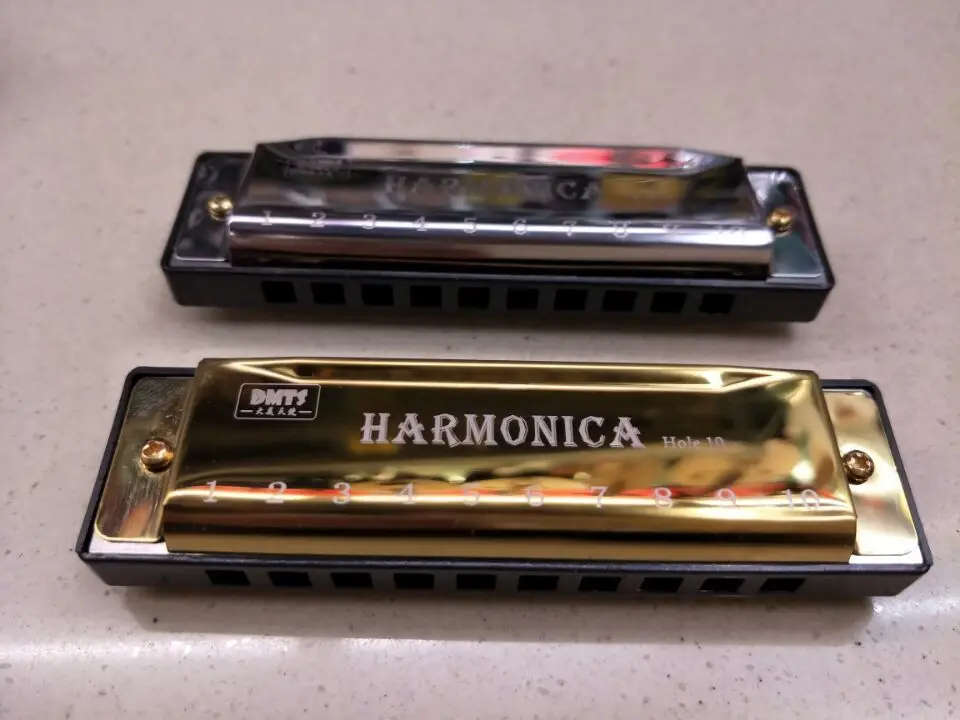 

1pc Silver Gold Harmonica 10 Hole Key of C for Blues Rock Jazz Folk Harmonicas New