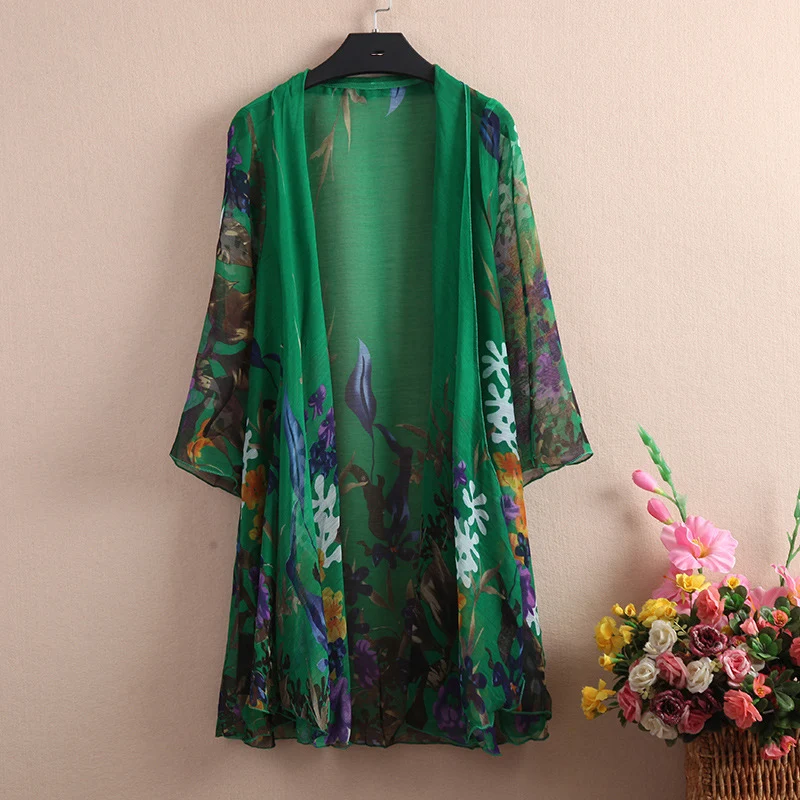2020 Summer clothes new fashion printing 7 points sleeve loose large size cardigan Women's clothing Chiffon shirt | Женская одежда
