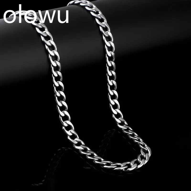 Olowu Модные мужские большие звенья цепи ожерелье 7 мм Серебряный цвет из