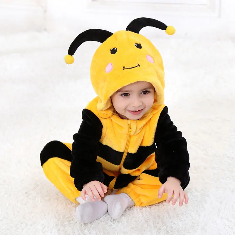 bee Одежда для малышей животных ползунок комбинезон Забавный милый костюм с героями мультфильмов Одежда для новорожденных мальчиков и девочек теплый костюм на молнии с капюшоном и длинными рукавами - Цвет: bee