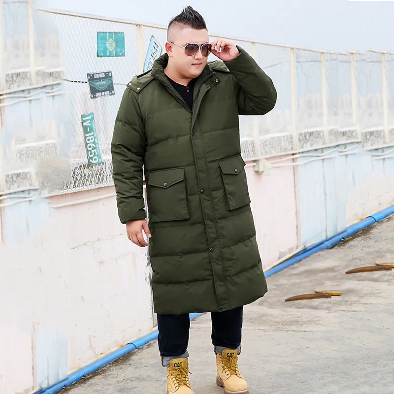 Мужская зимняя длинная куртка с капюшоном черная свободная теплая большого