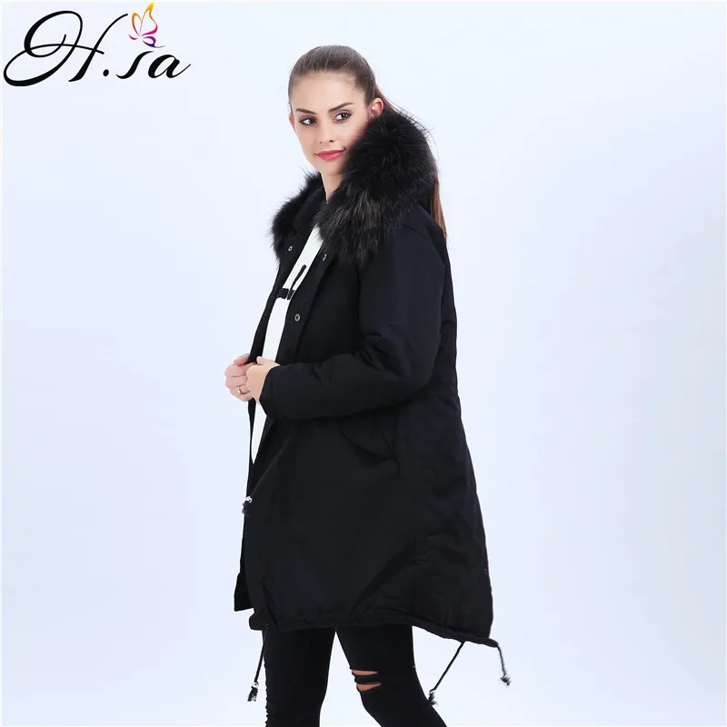 H. SA новый 2017 зимние пальто женские куртки настоящий большой енот меховой