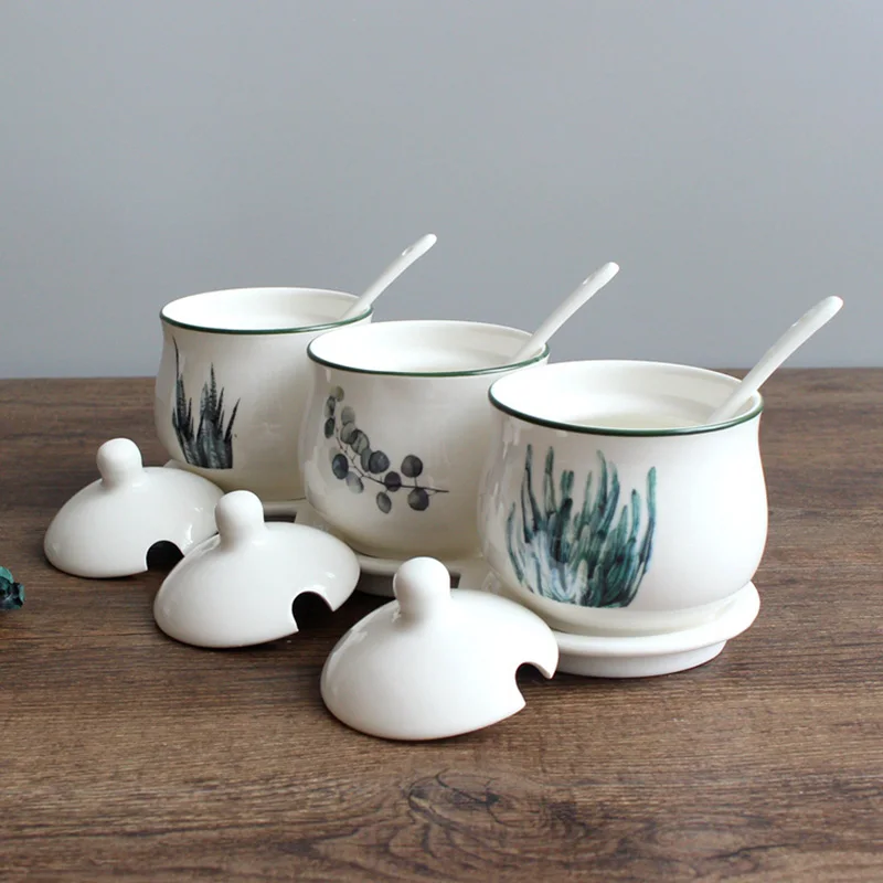 Скандинавский стиль растительный узор керамический приправа набор банок 250 мл