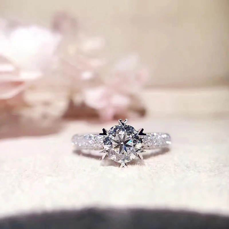 

YINHED Genuine 925 Sterling Silver Wedding Rings for Women Sparkling 1 Carat Cubic Zircon CZ Engagement Ring Fine Jewelry ZR504