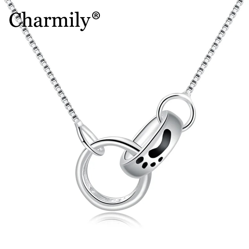 Charmily однотонный зеркальный Серебряный кулон с двумя кольцами ожерелья