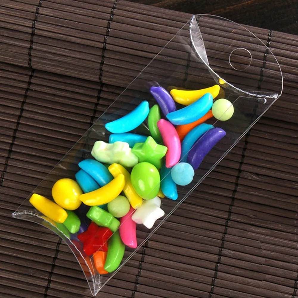 50 шт./лот прозрачная подарочная упаковка в форме подушки из ПВХ для конфет и