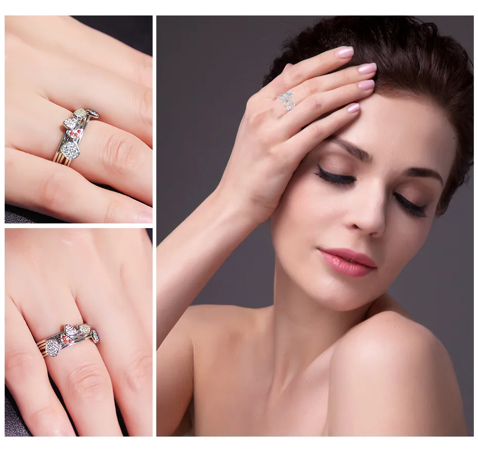 JewelryPalace мода многоцветный 4 шт. Stackbale кольцо наборы для ухода за кожей Твердые 925 пробы серебро ювелирные украшения подарок для женщи