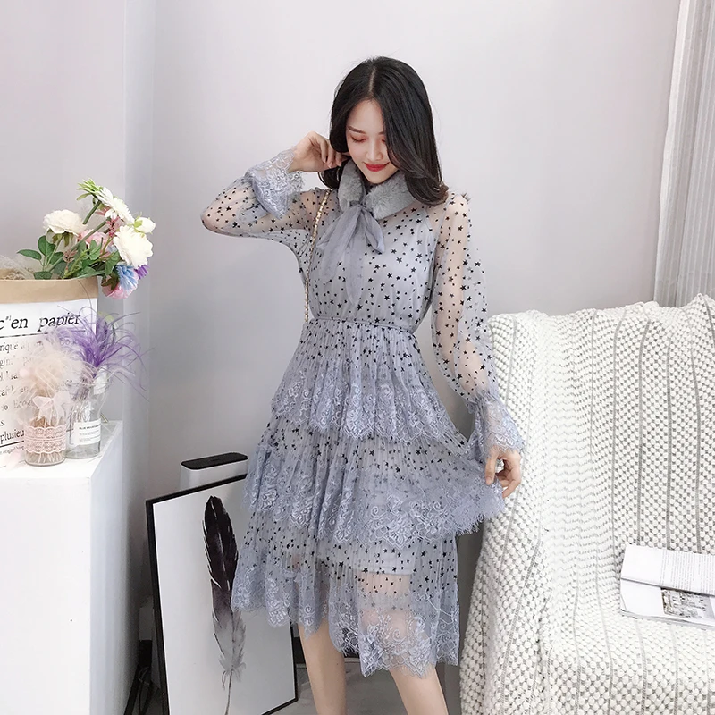 Женский комплект ALPHALMODA с меховым воротником милый бант звезды принт длинными