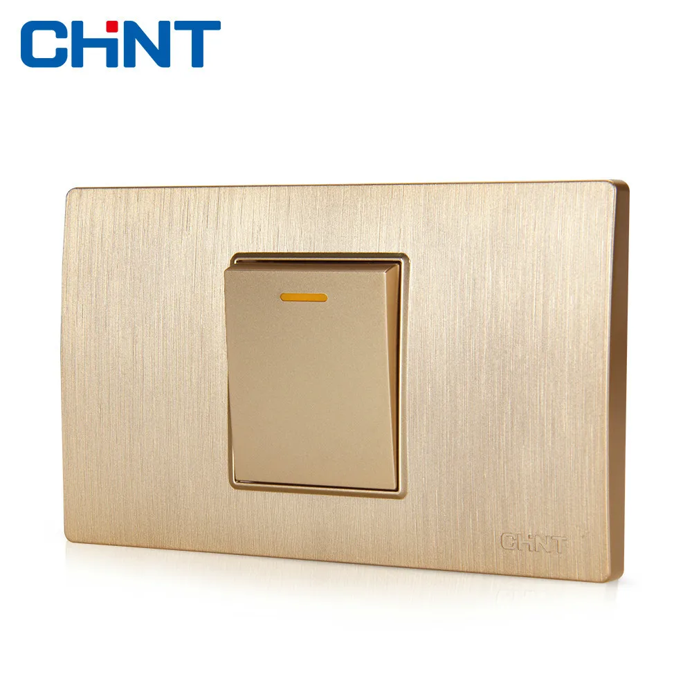 

CHINT Electric 118 Type Switch Socket NEW5D Wire Drawing Gold Within Steel Frame One Gang Two Way Switches