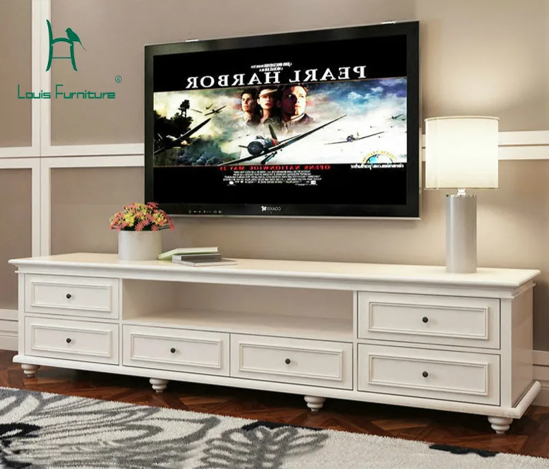 Модный американский простой белый шкаф для телевизора с твердой деревянной