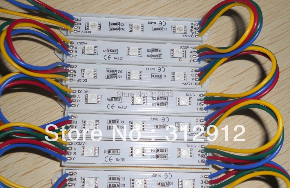 

NON-waterproof 3pcs 5050 SMD LED module,plastic case,RGB color,DC12V,20pcs a string;75mm*12mm