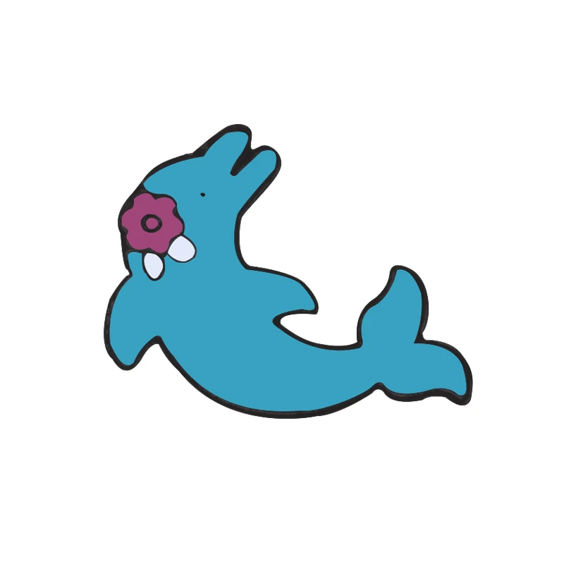 dolphin Бутик значок аниме брошь лягушка лиса Ласточка Покемон кролик Фламинго утка Русалка бык морской конек дети Ленивец булавка коллекция животных - Окраска металла: dolphin