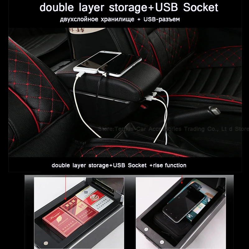 Роскошный + USB для Volkswagen VW Golf 7 Mk7 2013 2017 двухслойный подлокотник подстаканник