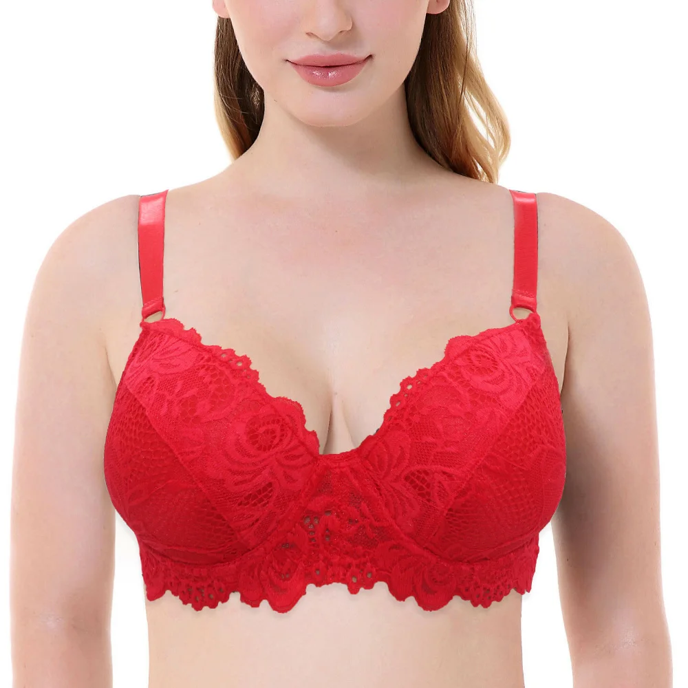 Sexy Floral Lace Bra Underwire Ultra Boost Brassiere Padded Push Up Bras for Women Embroidery Underwear Plus Size 32-44 B C D DD