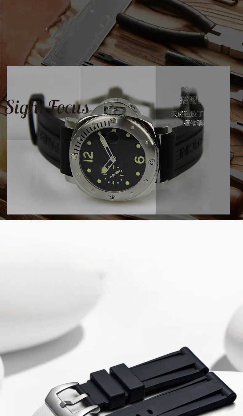 22 мм 24 мм 26 мм резиновый ремешок для часов Panerai Luminor Pam Черный Синий Оранжевый ремешок браслет Pulseira Correa Reloj Saat Cinturino