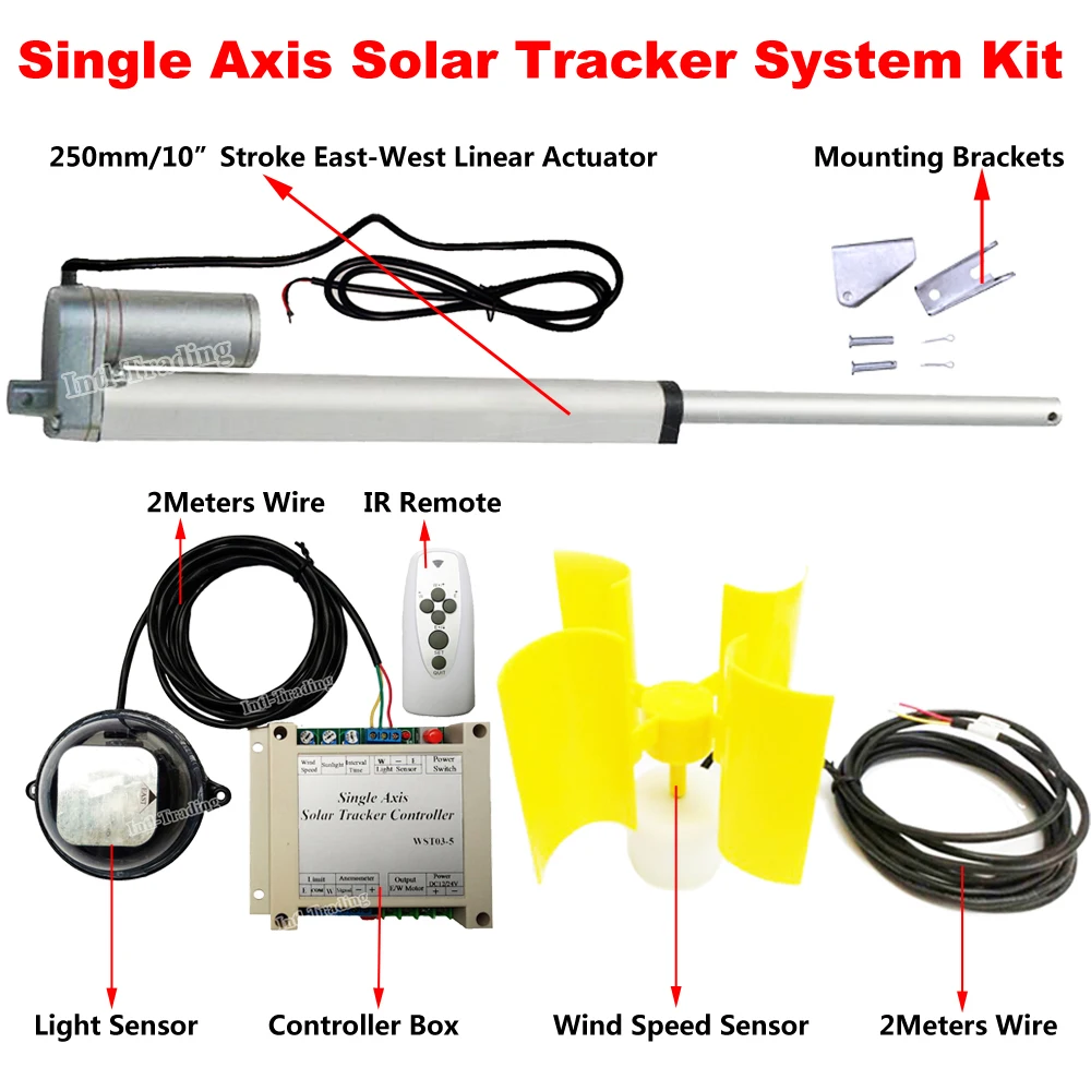 Одноосевой Солнечный трекер с 10 дюймовым двигателем постоянного тока линейный