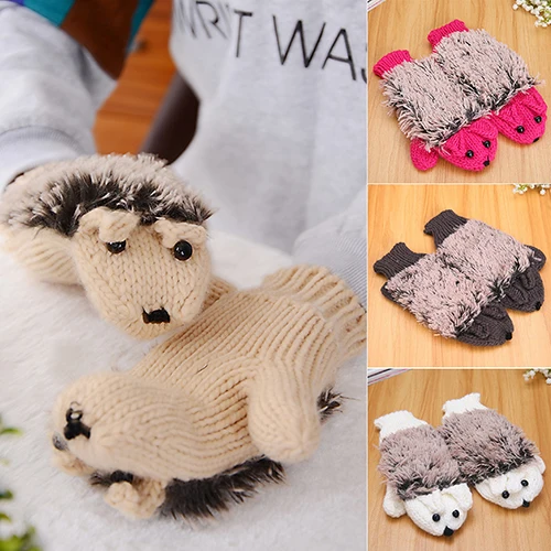 Женщина гребенчатый ежик зима теплая открытый перчатки мультфильм хлопок