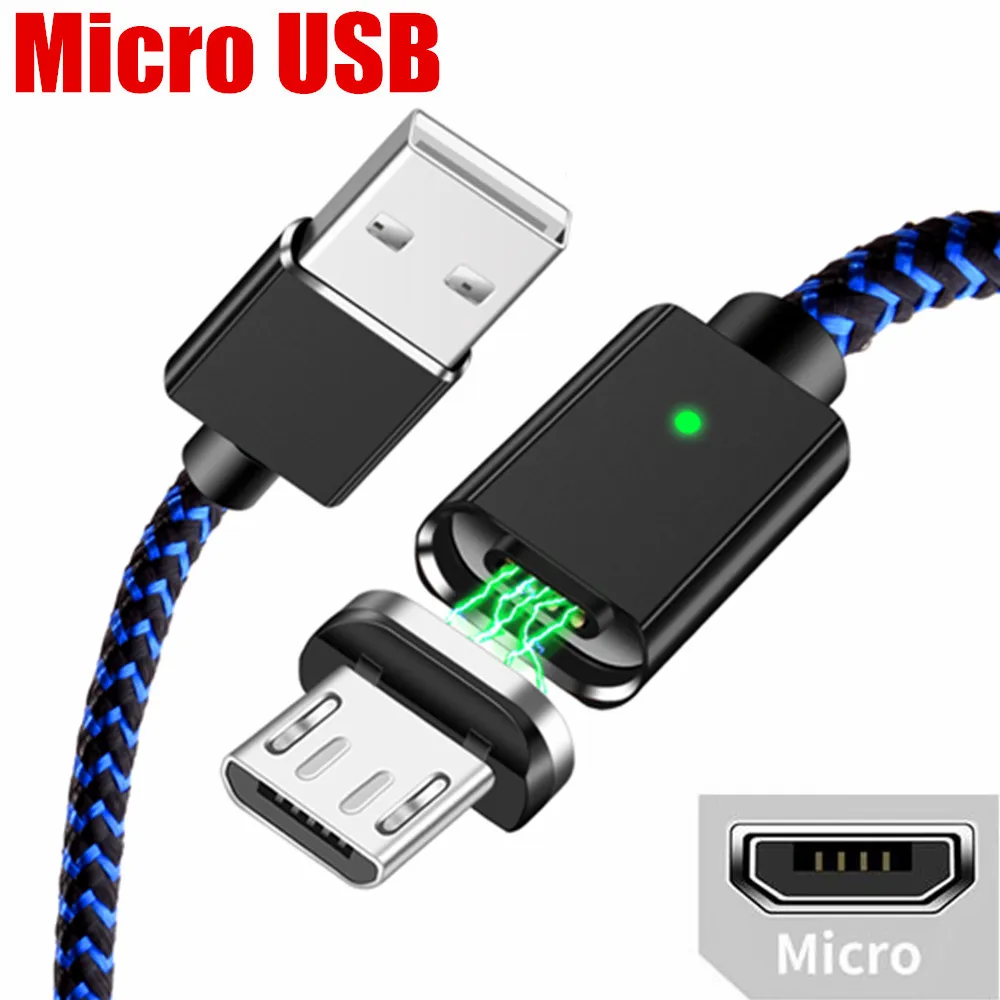Blue Micro Cable Магнитный usb-кабель для зарядного устройства Micro type-c для iPhone Xs 8 X Max samsung Xiaomi Android, быстрый usb-адаптер, Магнитный зарядный Дата-кабель - Цвет: Blue Micro Cable