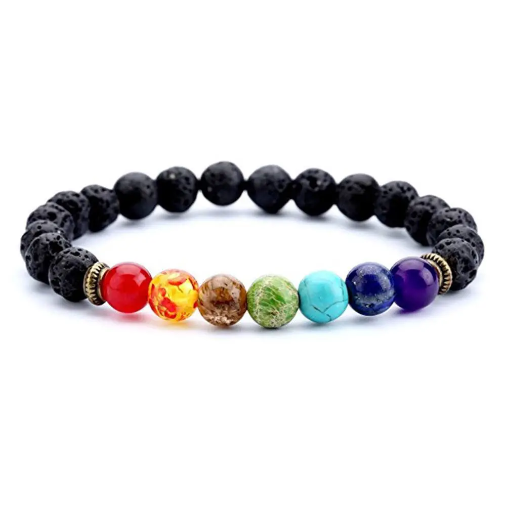 

7 Chakra Bracelet Men Black Lava Healing Balance Beads Reiki Buddha Prayer Natural Quartz Stone Yoga Charm Bangle For Women