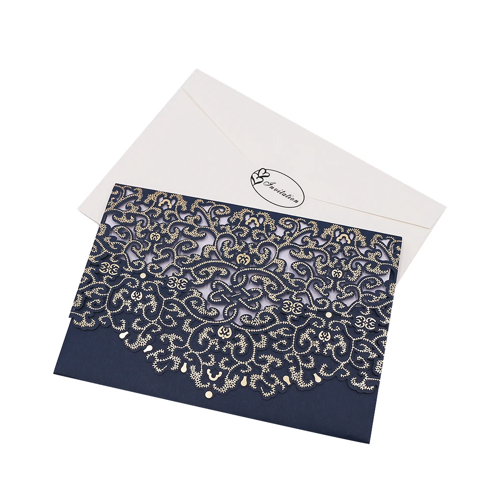 Королевский синий Свадебные вечерние кружевные цветочные приглашения открытки