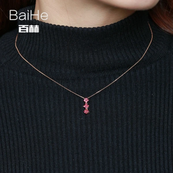 BAIHE Solid 18 K розовое золото 0.38ct Сертифицированный круглый вырез натуральный рубин женские модные ювелирные изделия Элегантный Подарок ожерелья