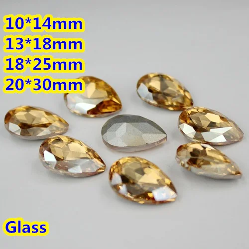 

Gold Shadow Pear Teardrop Crystal Fancy Stone Point Back Glass Stone For DIY Jewelry Accessory.10*14mm 13*18mm 18*25mm 20*30mm