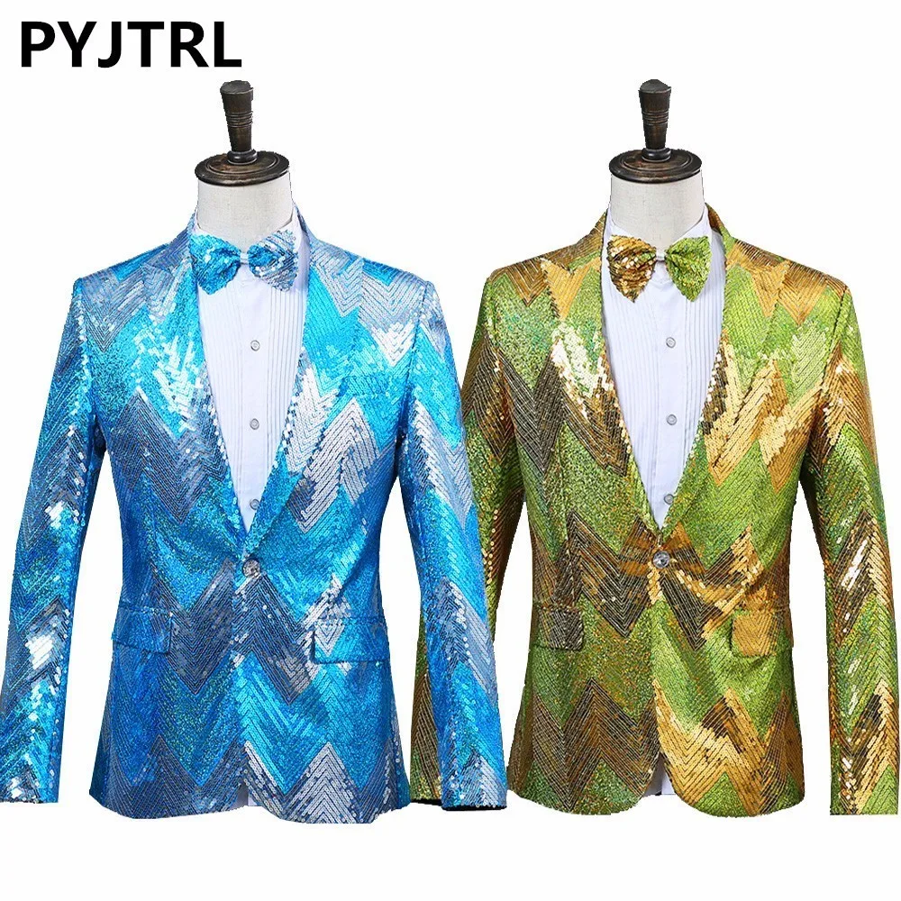 PYJTRL Новый Для мужчин градуальный синего зеленого цвета с блестками блестящие